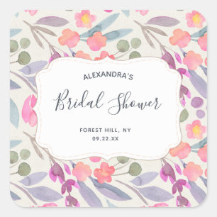 Dreamy Watercolor Floral   Bridal Shower Square Sticker