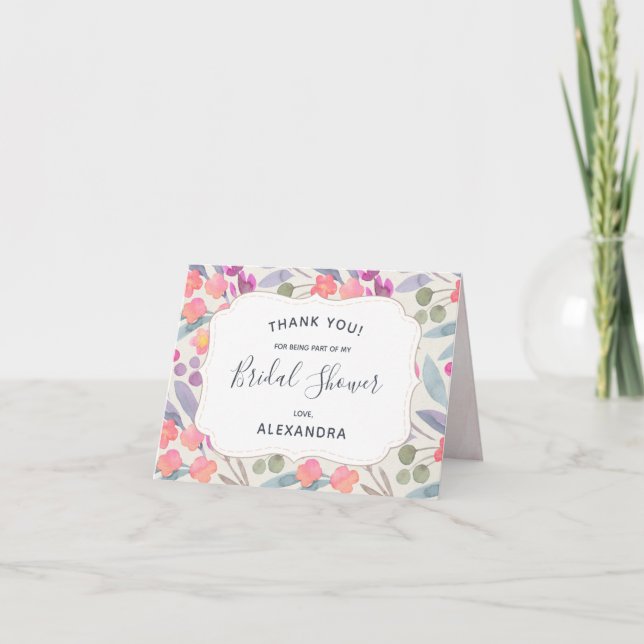Dreamy Watercolor Floral | Bridal Shower Thank You Card (Front)