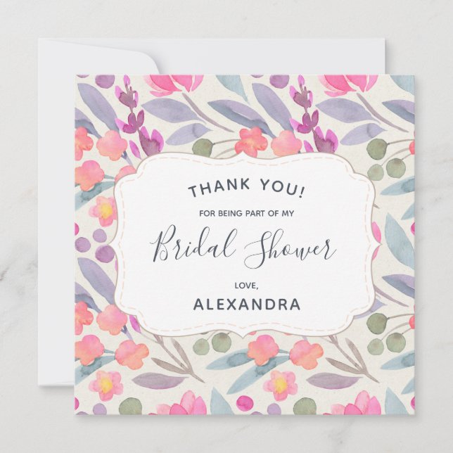 Dreamy Watercolor Floral | Bridal Shower Thank You Card (Front)