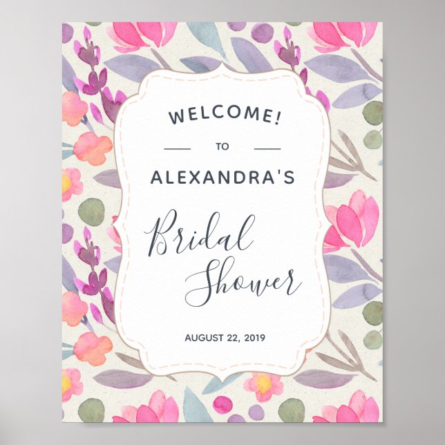 Dreamy Watercolor Floral | Bridal Shower Welcome Poster (Front)
