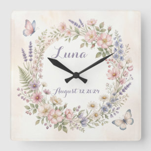 Dreamy Watercolor Floral Customised Clock