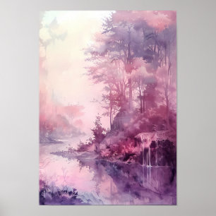 Dreamy Watercolor Forest in Rose Hues Poster