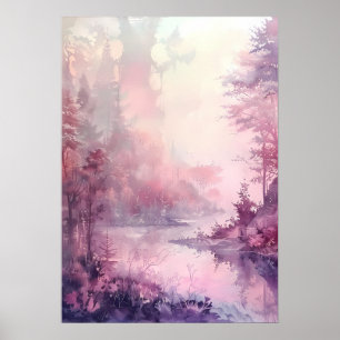 Dreamy Watercolor Forest in Rose Hues Poster
