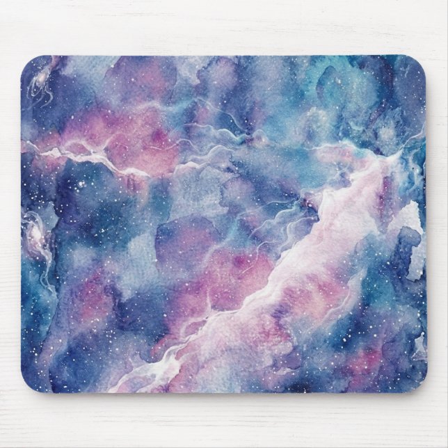 Dreamy Watercolor Galaxy & Stars Mouse Pad (Front)