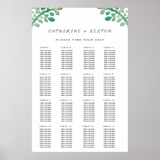 Dreamy Watercolor Greenery Wedding Seating Chart