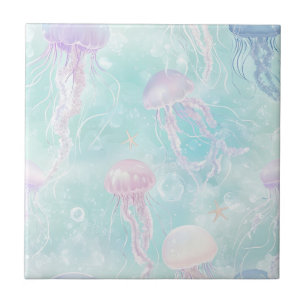Dreamy Watercolor Jellyfish Ocean Pattern (2) Tile