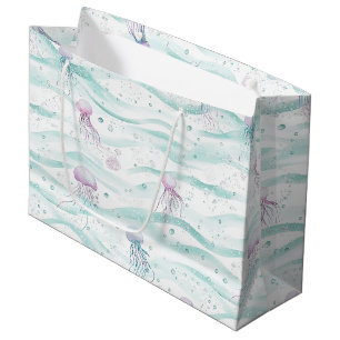 Dreamy Watercolor Jellyfish Ocean Pattern (3) Large Gift Bag