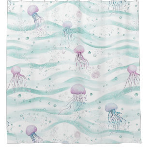 Dreamy Watercolor Jellyfish Ocean Pattern (3) Shower Curtain