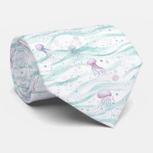 Dreamy Watercolor Jellyfish Ocean Pattern (3) Tie