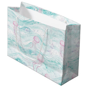 Dreamy Watercolor Jellyfish Ocean Pattern (4) Large Gift Bag