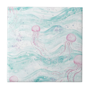 Dreamy Watercolor Jellyfish Ocean Pattern (4) Tile
