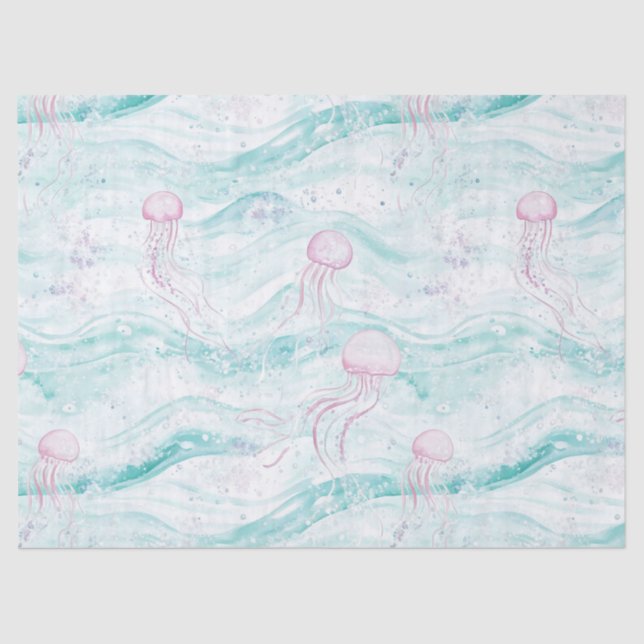Dreamy Watercolor Jellyfish Ocean Pattern (4) Tissue Paper (Front)