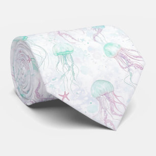 Dreamy Watercolor Jellyfish Ocean Pattern Tie