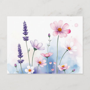 Dreamy Watercolor Lavender and Cosmos Postcard