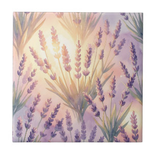 Dreamy Watercolor Lavender Purple Floral Pattern Tile