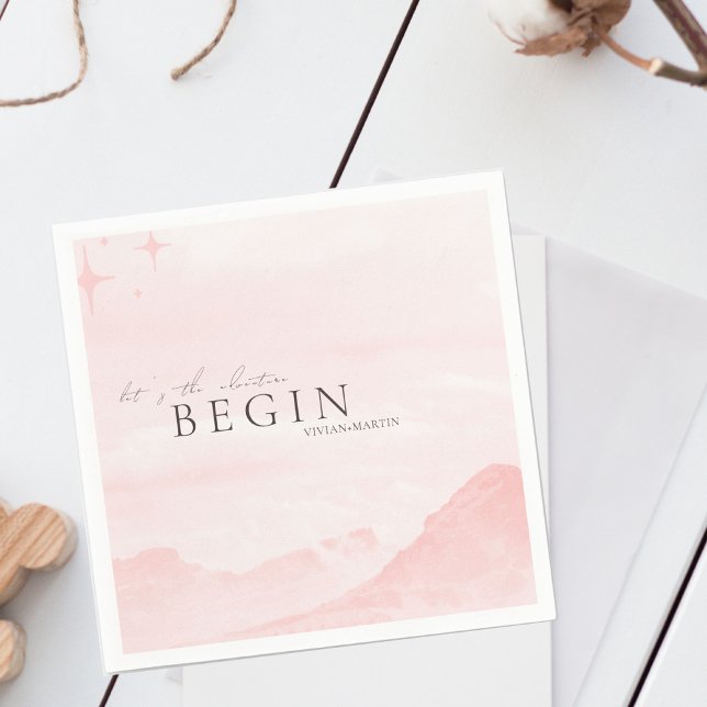 Dreamy Watercolor Mountain Blush Pink Wedding Napkin (Creator Uploaded)