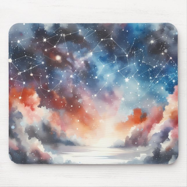 Dreamy Watercolor Night Sky Mouse Pad (Front)