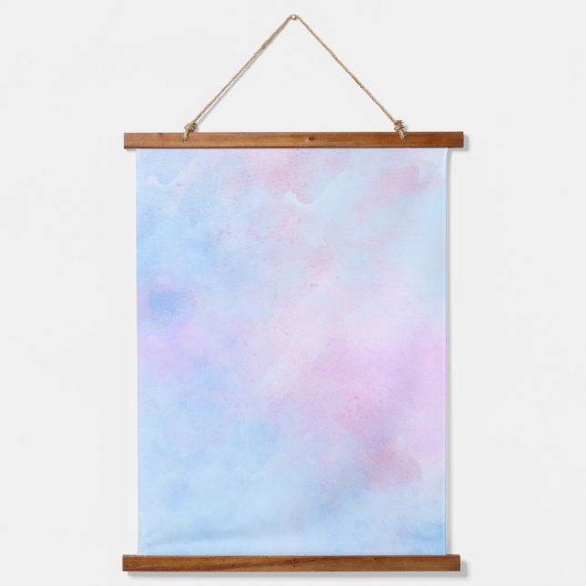 Dreamy Watercolor Pink Blue Hanging Tapestry (Front)