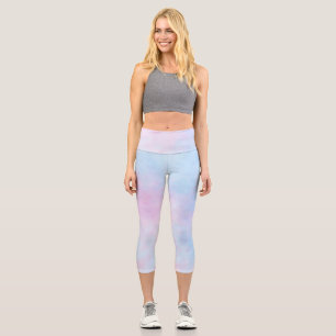 Dreamy Watercolor Pink Blue Turquoise Capri Leggings
