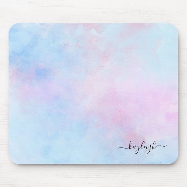Dreamy Watercolor Pink Blue Turquoise Mouse Mat (Front)
