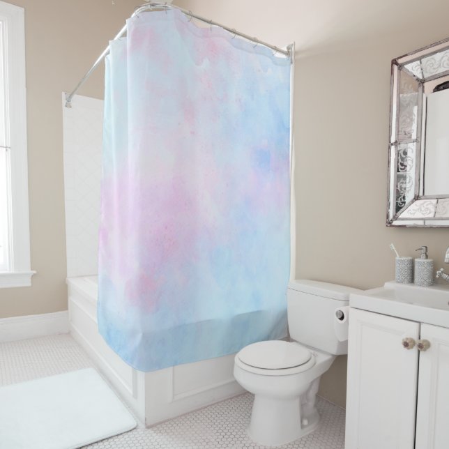 Dreamy Watercolor Pink Blue Turquoise Shower Curtain (In Situ)