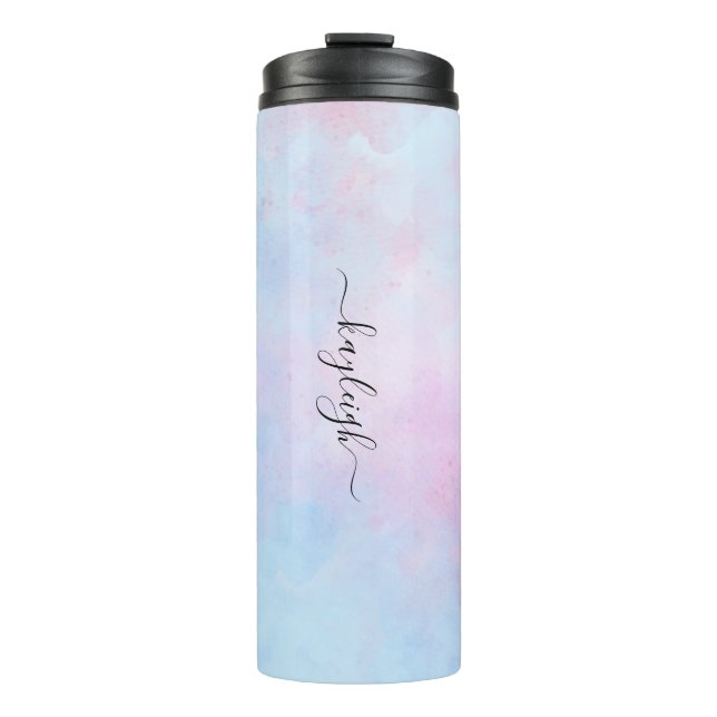 Dreamy Watercolor Pink Blue Turquoise Thermal Tumbler (Front)