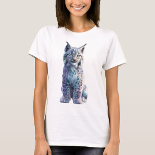 Dreamy Watercolor Purple Spotted Bobcat Lynx Women T-Shirt