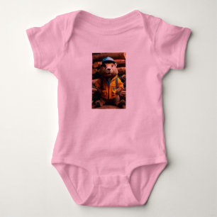 Dreamy Watercolor Realistic Beaver in Work Clothes Baby Bodysuit