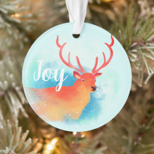 Dreamy Watercolor Red Reindeer Joy Ornament