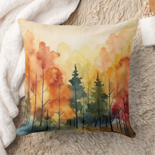 Dreamy Watercolor Trees in Warm Autumn Palette Cushion