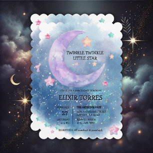 Dreamy Watercolor Twinkle Little Star Baby Shower Invitation