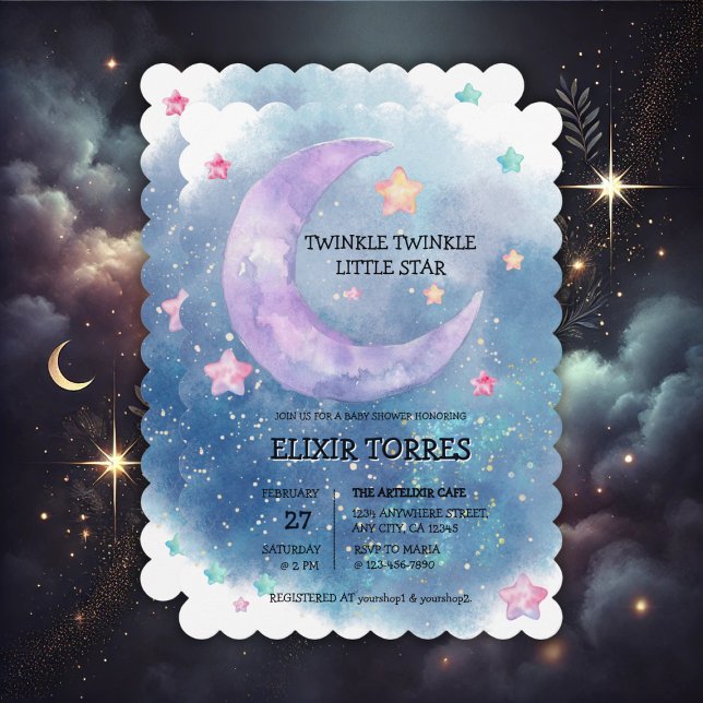 Dreamy Watercolor Twinkle Little Star Baby Shower Invitation (Creator Uploaded)
