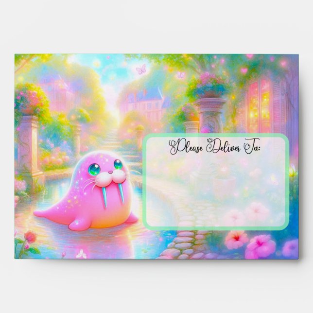 Dreamy Watercolor Walrus Envelopes (Front)