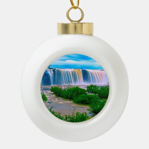 Dreamy Waterfall Landscape Ceramic Ball Christmas Ornament