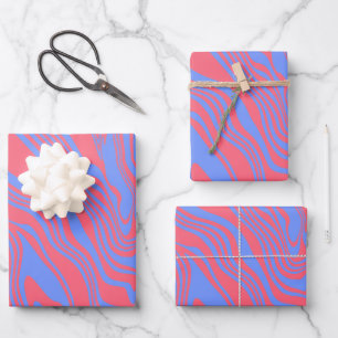 Dreamy Waves – Abstract Flow in Blue & Coral Wrapping Paper Sheet