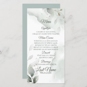 Dreamy Wedding Menu Watercolor Greenery 