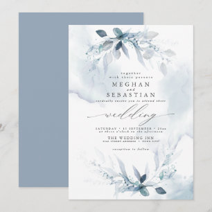Dreamy Wedding Watercolor Dusty Blue  Invitation