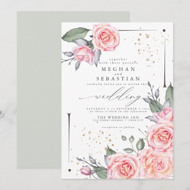 Dreamy Wedding Watercolor Greenery Invitation (Front/Back)