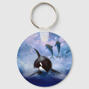 Dreamy whale and dolphins key ring