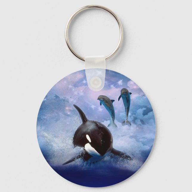 Dreamy whale and dolphins key ring (Front)