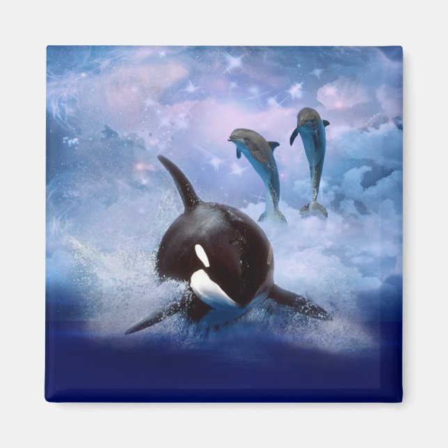 Dreamy whale and dolphins magnet (Front)