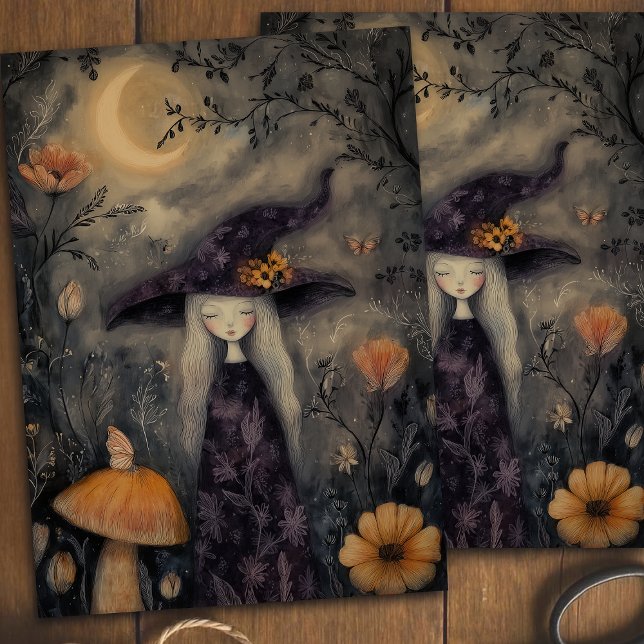 Dreamy Whimsical Halloween Witch Decoupage  Tissue Paper (Creator Uploaded)