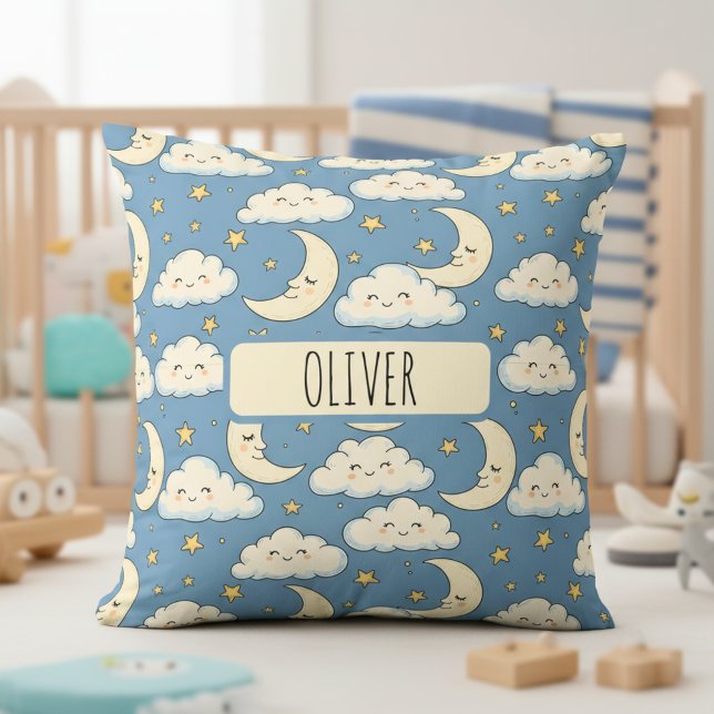 Dreamy Whimsical Sleeping Moon and Clouds Cushion (Creator Uploaded)