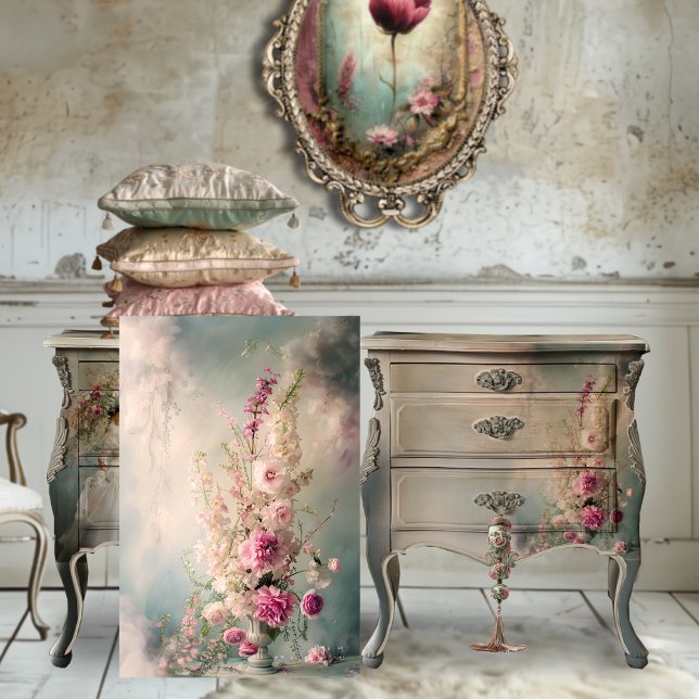 Dreamy Whimsical Vase & Floral Still Life  Tissue Paper (Whimsical Floral, Romantic Still Life, French Interior, Vibrant Art, Decoupage Tissue Paper)