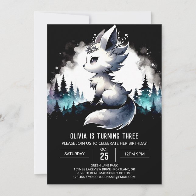 Dreamy Whimsy Wolf Birthday Invitation (Front)
