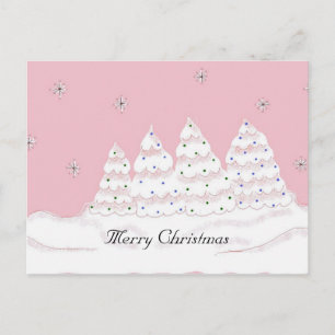 Dreamy White Christmas Trees Holiday Postcard