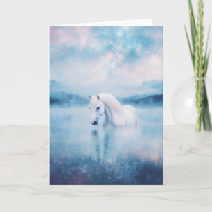 Dreamy White Horse Beneath the Cosmic Sky Card