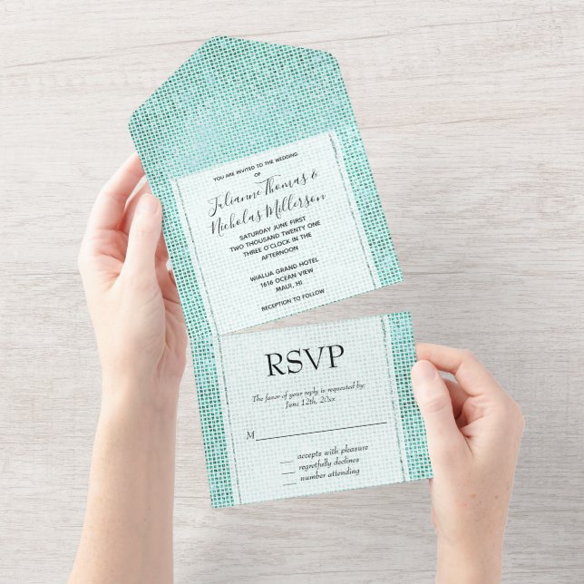 Dreamy White Mint Sparkle Wedding All In One Invitation (Tearaway)