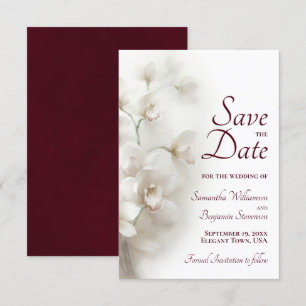 Dreamy White Orchids Burgundy Text Wedding Save The Date