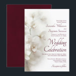 Dreamy White Orchids Elegant Burgundy Wedding Invitation<br><div class="desc">These beautiful wedding invitations feature a lovely design with a sprig of delicate white orchids and classy burgundy script lettering. The text is right justified, giving the design a modern feel, while the flowers exude a dreamy quality of romantic elegance. The back is a deep marbled burgundy colour. Wonderful way...</div>